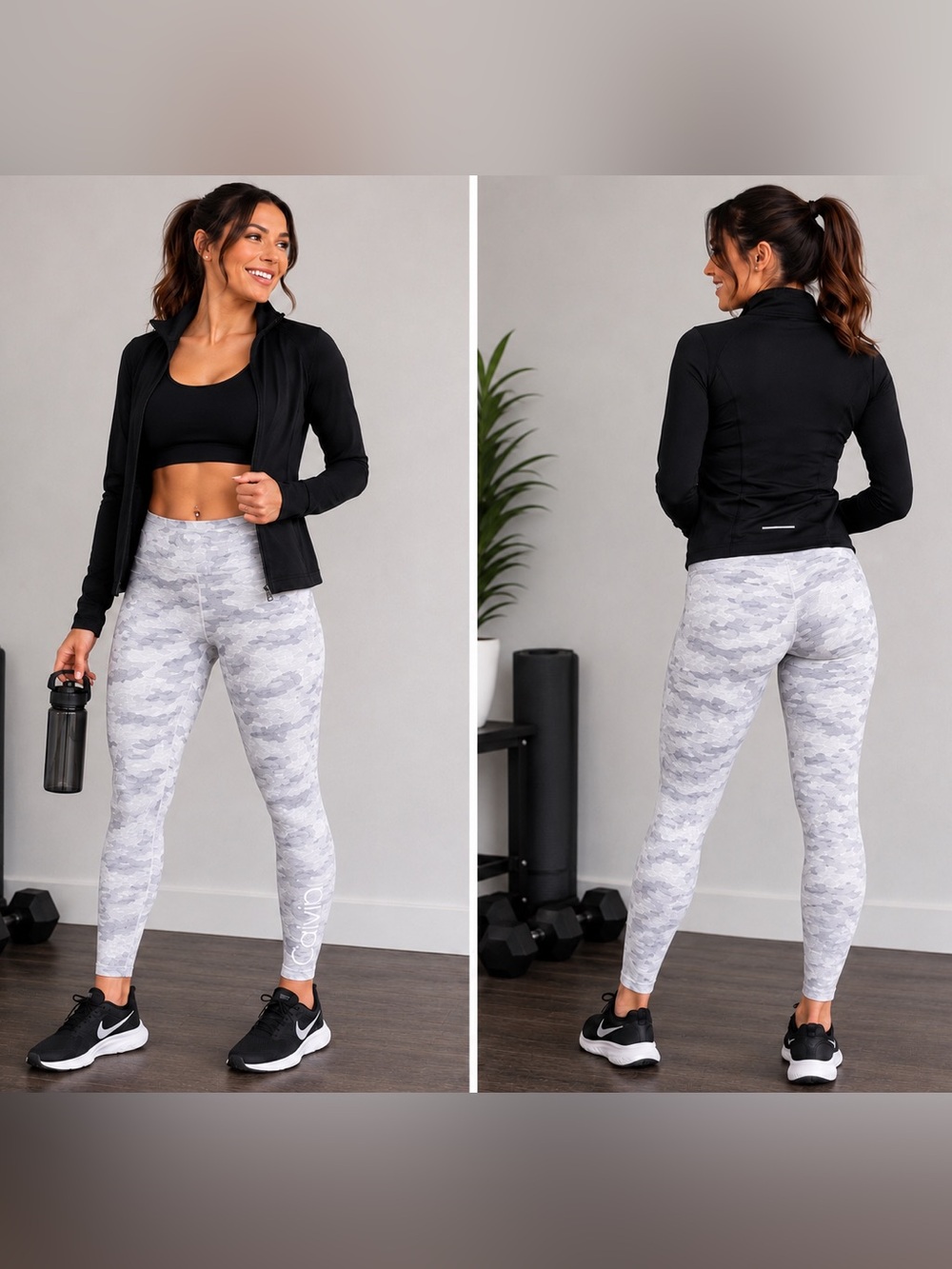 Calvin Klein Leggings Womens L‎ Grey Camo Performance High Waist Logo Stretch